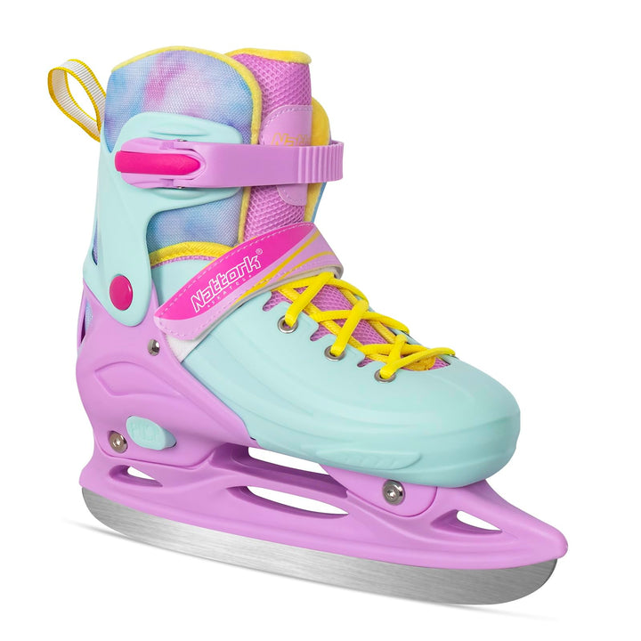 Nattork Ice Skates 4 Sizes Adjustable for Kids Boys Girls, Fun Beginner Ice Skating for Outdoor, Sof