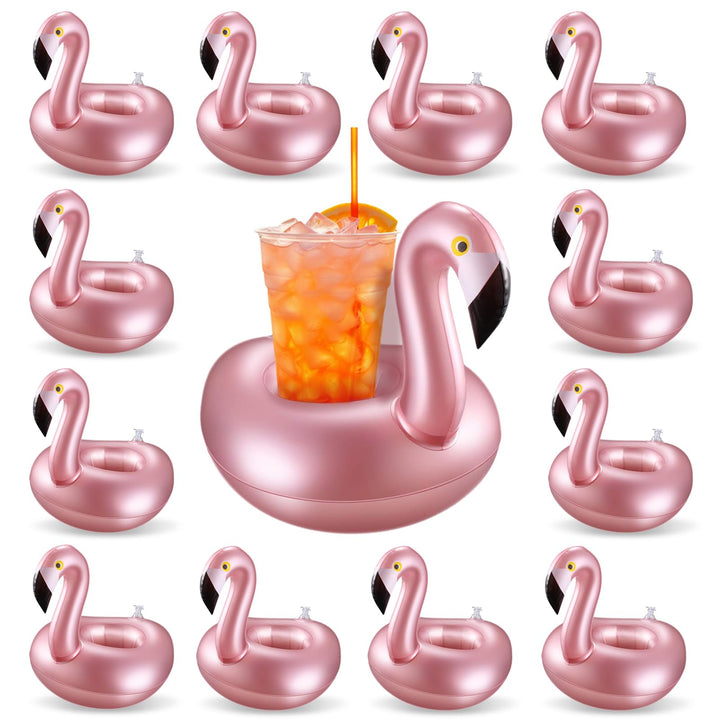 Aufblasbarer Getränkehalter Flamingo, 12 Stück Flamingo Schwimmring Getränke, Flaschenhalter Pool Sc