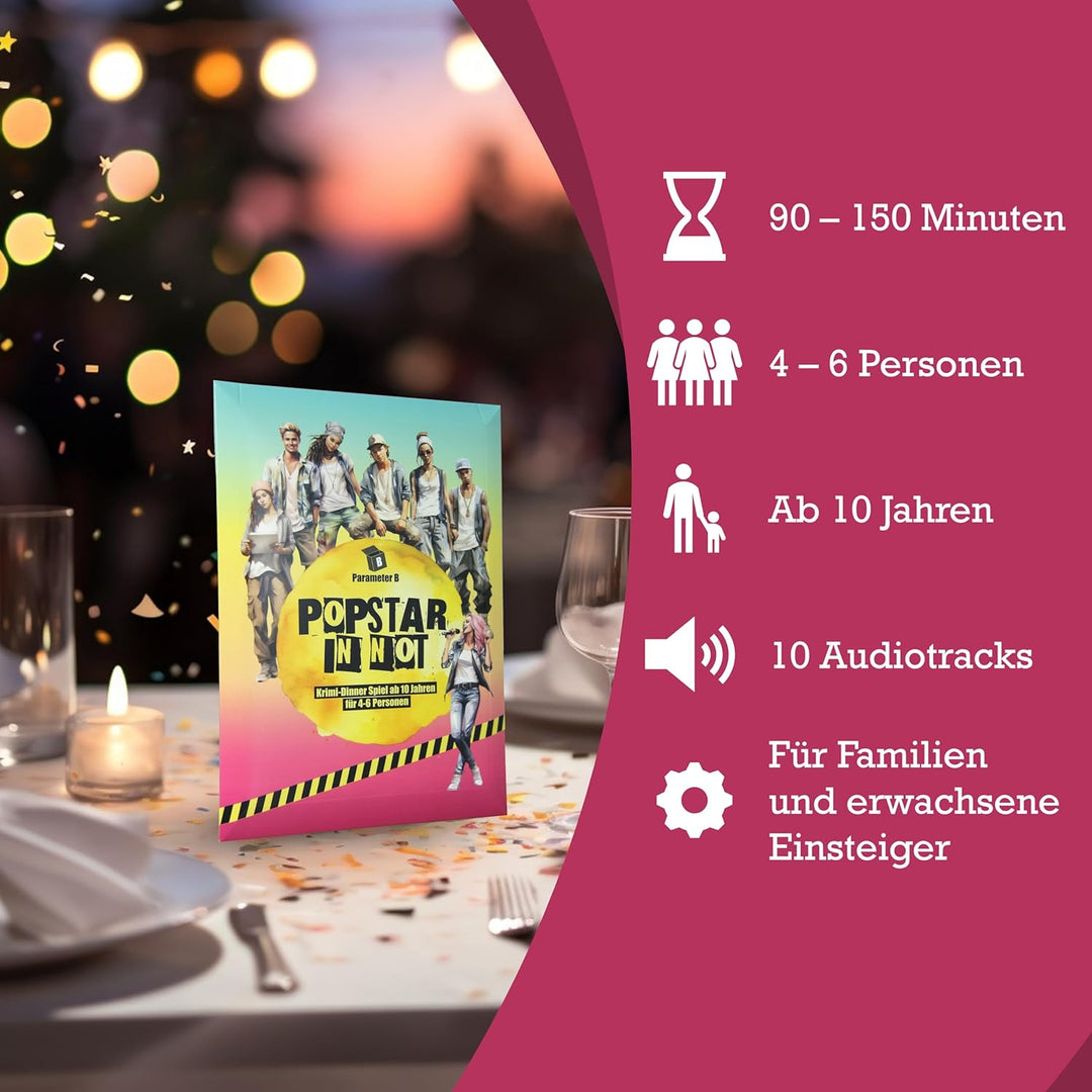 Popstar in Not - Krimidinner für 4-6 Personen – ab 10 Jahren - Krimidinner für Zuhause für Familien