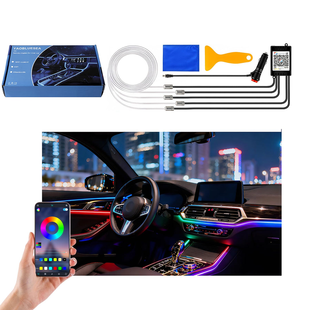 YAOBLUESEA 12V Auto LED Innenbeleuchtung, 6M LED 5050 RGB Ambientebeleuchtung Atmosphäre Neon Lichtl
