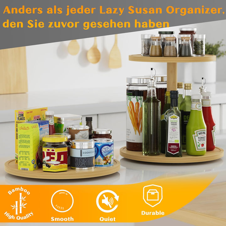 Homerays Bambus Drehteller Organizer Lazy Susan, Drehteller Küchen Organizer-22cm, Anti-Rutsch-Gewür
