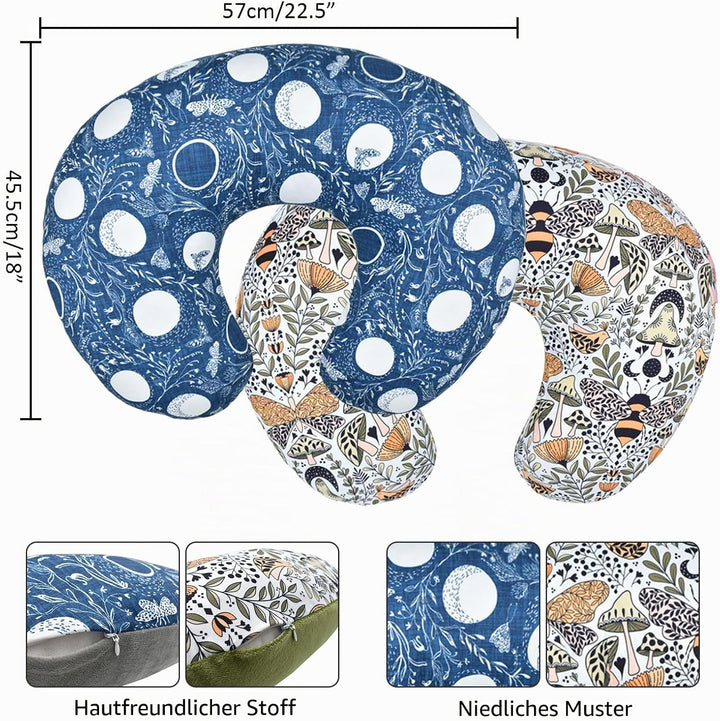 2 Stück Stillkissenbezug für Neugeborene U-förmig dehnbar austauschbar Wald- und Blumen-Kissenbezug,