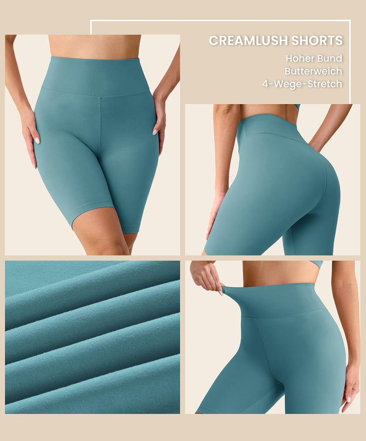BAYDI Creamlush Radlerhose Damen - 20 cm Bequeme Kurze Sporthose mit Hoher Taille für Yoga Pilates F