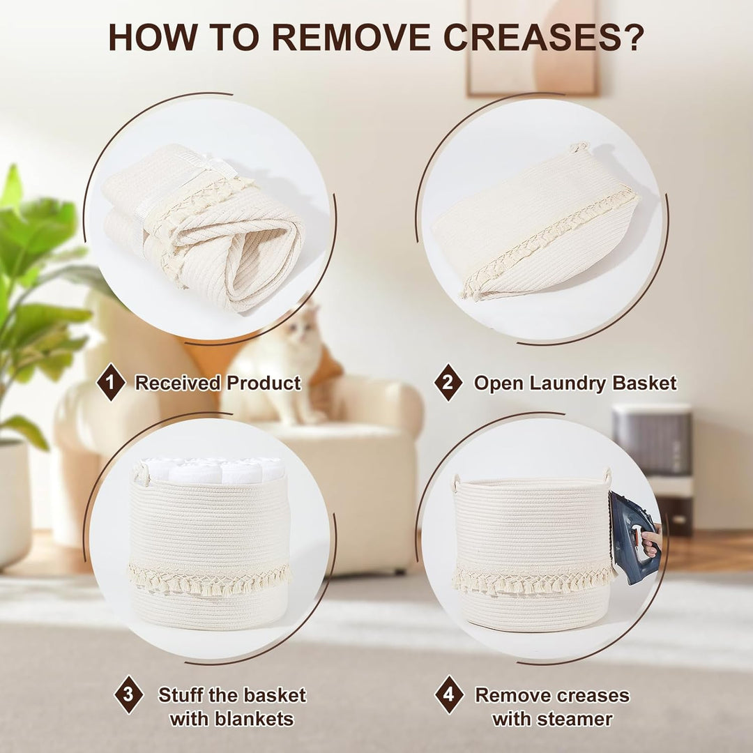 HDRNT Wäschekorb Geflochten aus Baumwolle,38L Wäschesammler mit Henkel,Pfandflaschen Aufbewahrung,Au