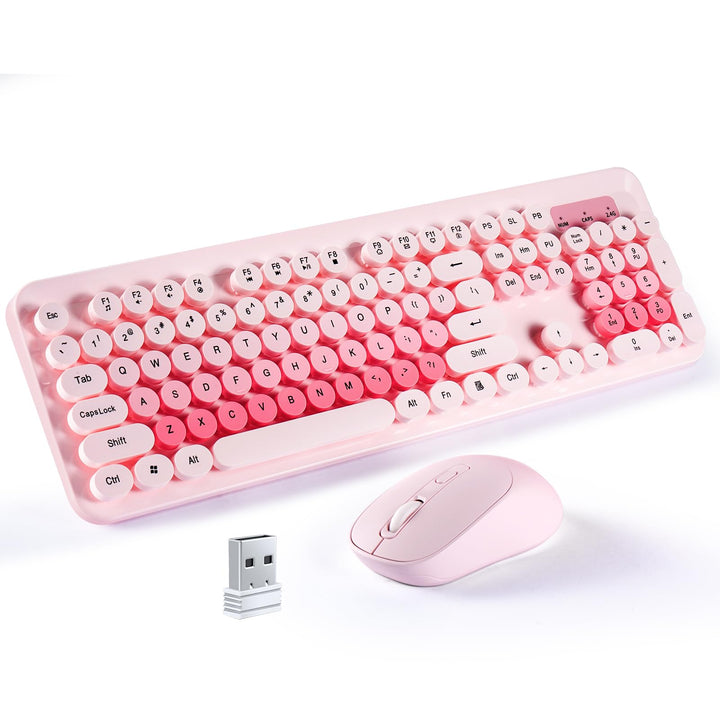 LAMA Tastatur Maus Set Kabellos, Retro runde Schreibmaschine Tastatur mit 104 Tasten &amp; Ziffernblock,