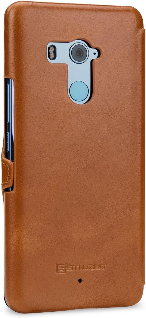 STILGUT Book Type Case, Hülle Leder-Tasche für HTC U11+ (U11 Plus). Seitlich klappbares Flip-Case au