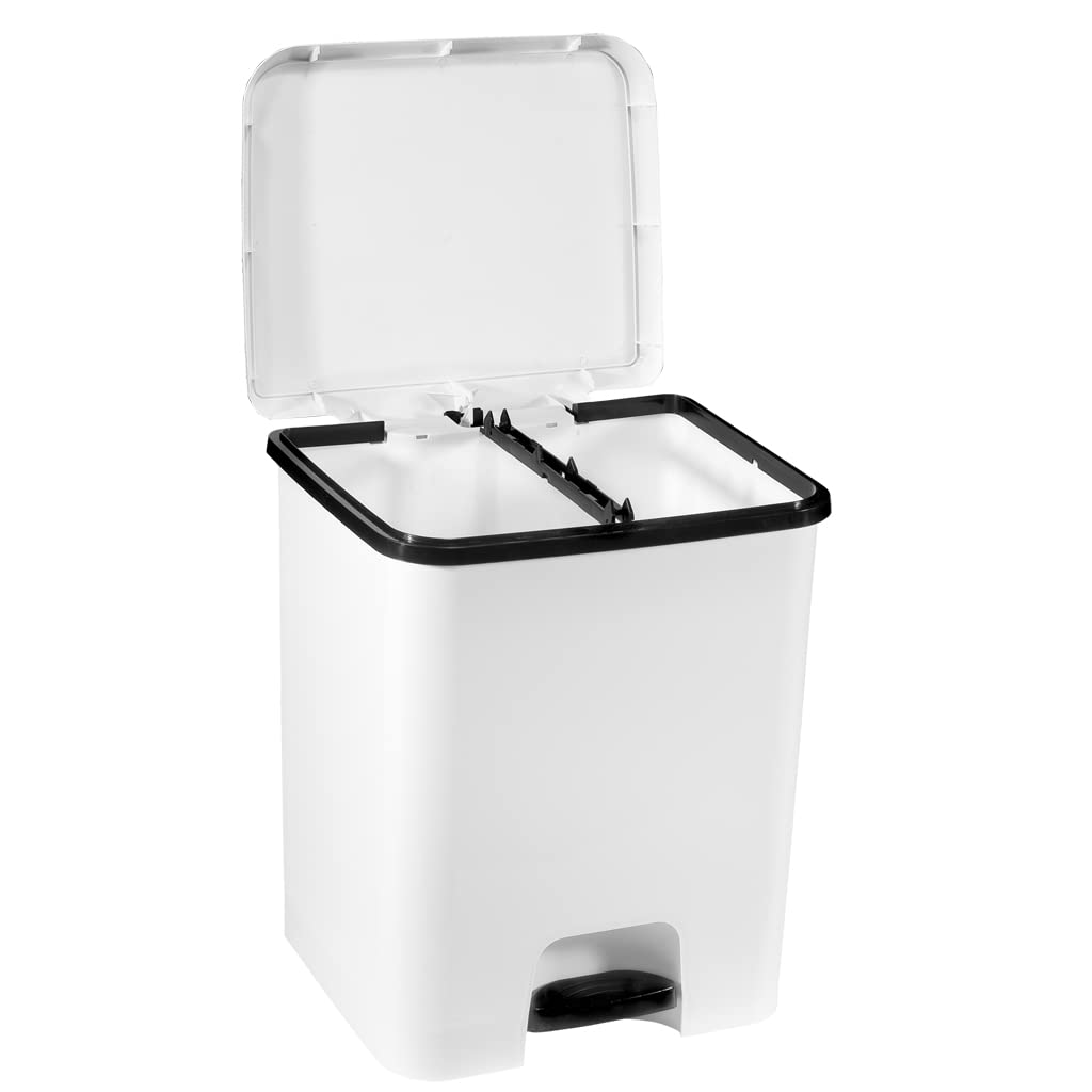 COM-FORT HOUSE | Pedal-Mülleimer | 52 Liter Fassungsvermögen | Recyclingeimer mit Trennung | weiss |