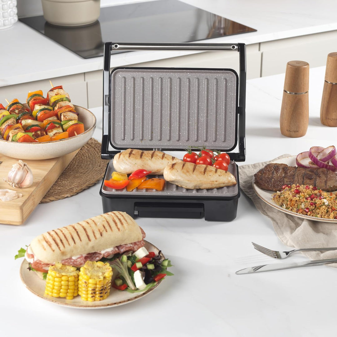 Salter Marblestone Gesundheitsgrill, Panini-Maker mit Antihaftbeschichtung, Kein Öl nötig, Schwimmen