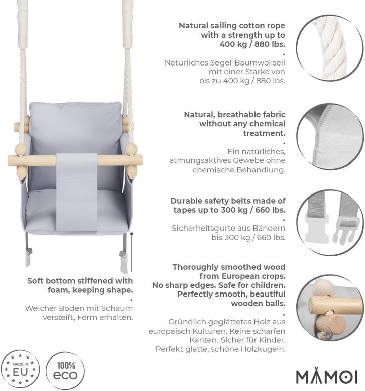 MAMOI® Babyschaukel, Baby schaukel Indoor, Kinderschaukel aus Holz, Holzschaukel für Kinder, Schauke