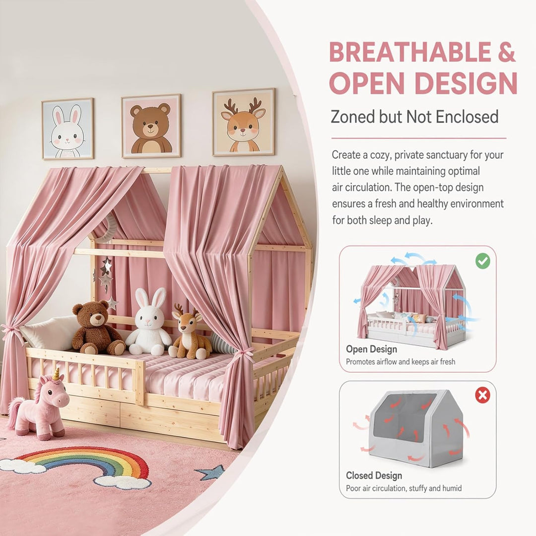 2 Stück Hausbett Himmel 67 x 270 cm Weich und Atmungsaktiv Baldachin Kinderzimmer Deko Betthimmel Ha