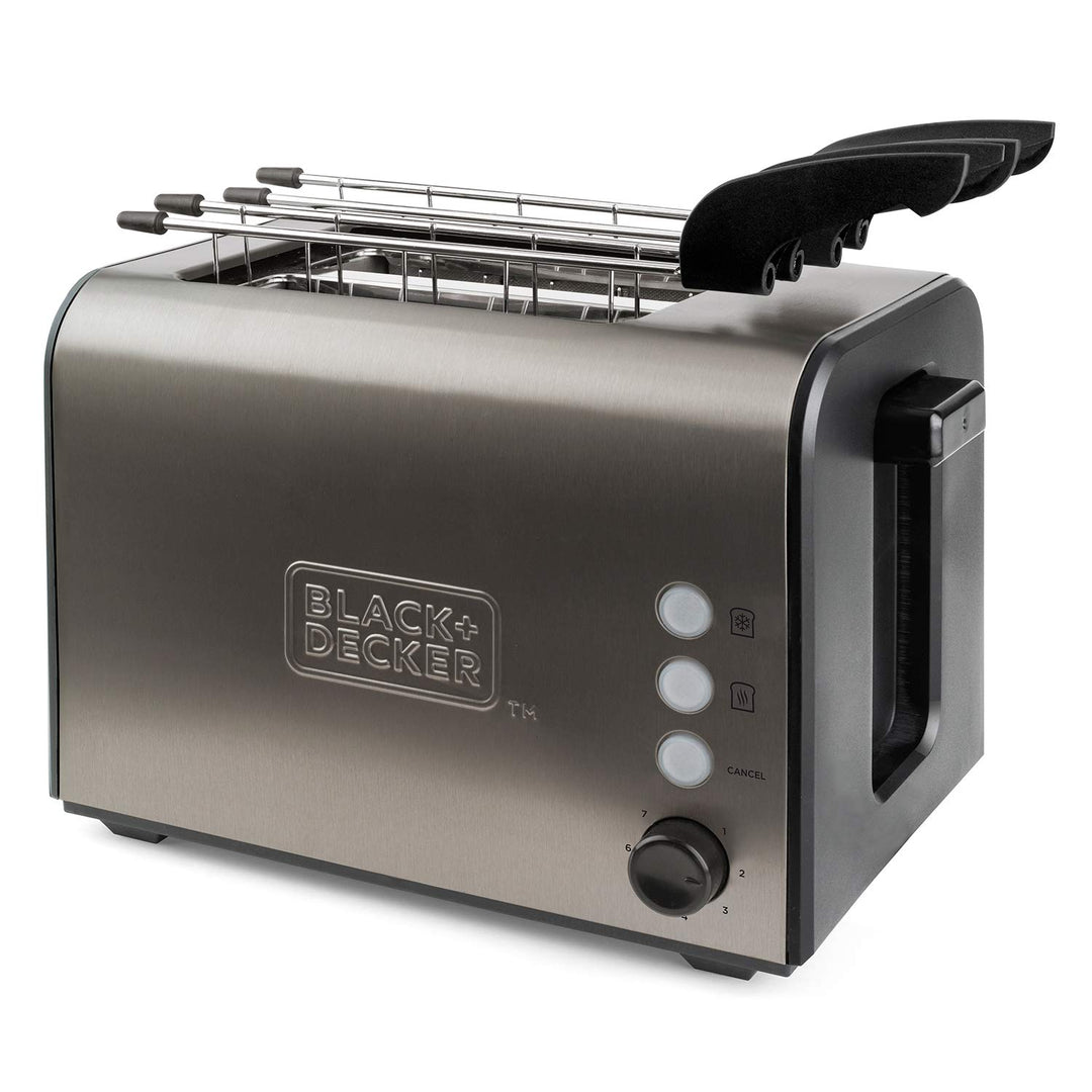 Black+Decker ES9600090B BXTOA900E Toaster, 900, Edelstahl, Grau, Mit zwei Sandwichzangen 2 extra bre