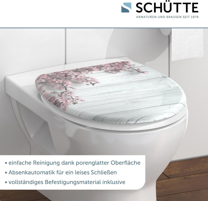 SCHÜTTE WC-Sitz FLOWERS & WOOD mit Absenkautomatik, Toilettendeckel mit Motiv, Duroplast Klodeckel (