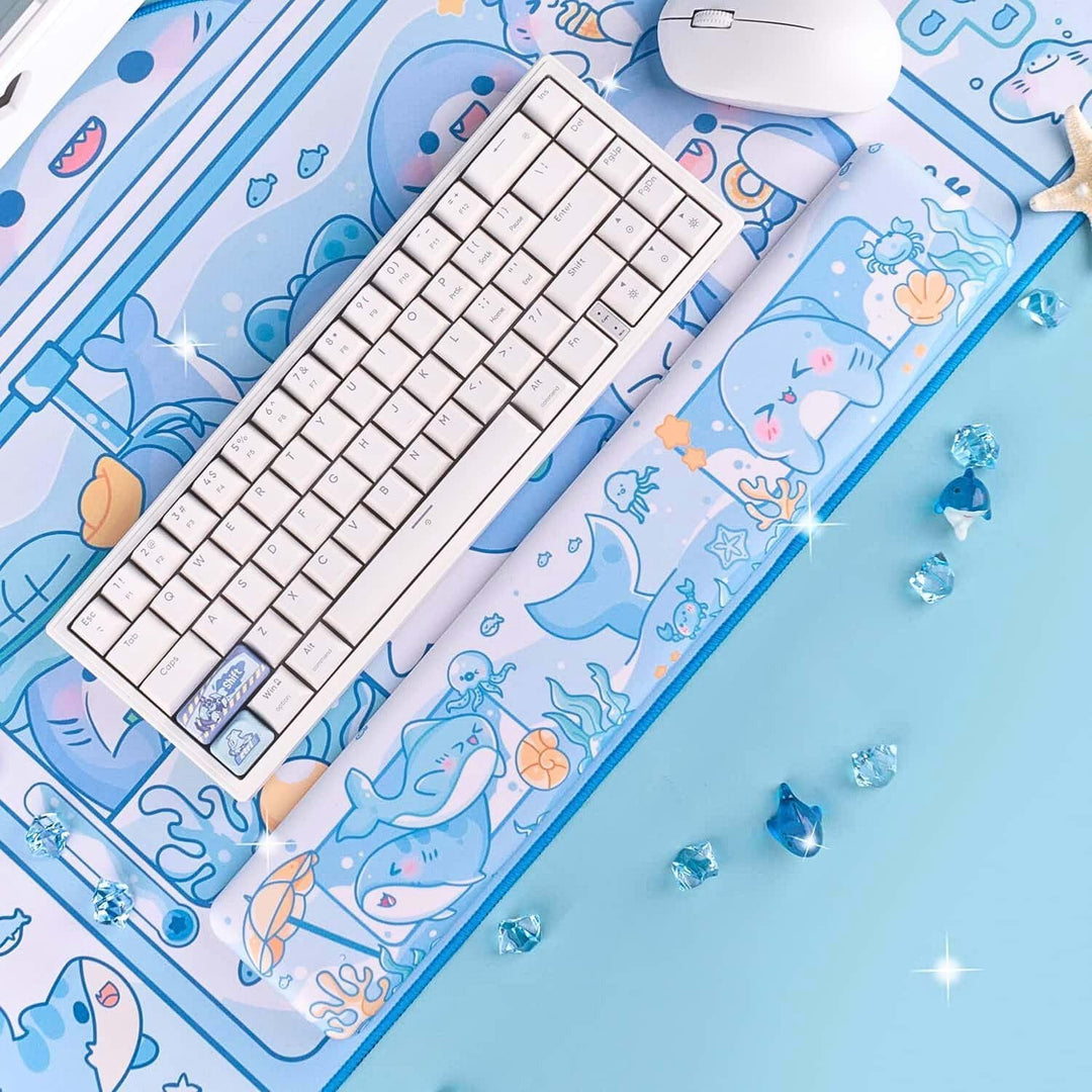 BelugaDesign Hai-Handgelenkauflage, süss, Kawaii, Pastellblau, rutschfest, für Gaming, Laptop, Tasta