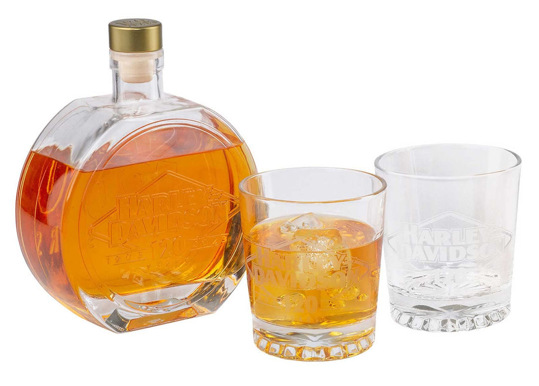 Harley-Davidson Dekanter/Whiskeygläser-Set zum 120. Jahrestag, limitierte Auflage
