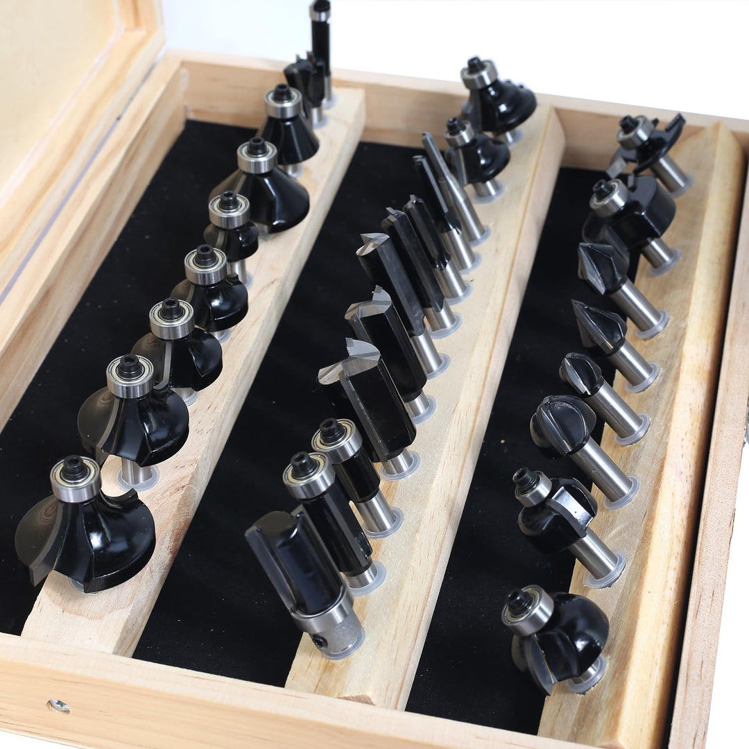 Sinoprotools 30 Stück Oberfräse Fräser Set HM, 8mm Schaft Fräser für Oberfräse,Oberfräser in Holzkof