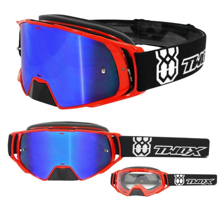 TWO-X Cross-Brille - Motocross-Brille mit verspiegeltem blauen Glas - Motorrad-Brille - Enduro & Dow