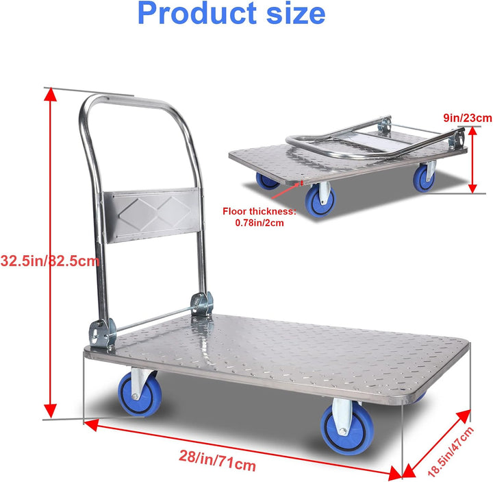 Klappbar Meister Plattformwagen, Faltbarer Plattform-Trolley, Sackkarre, 150 kg Tragkraft, 83 x 70 x