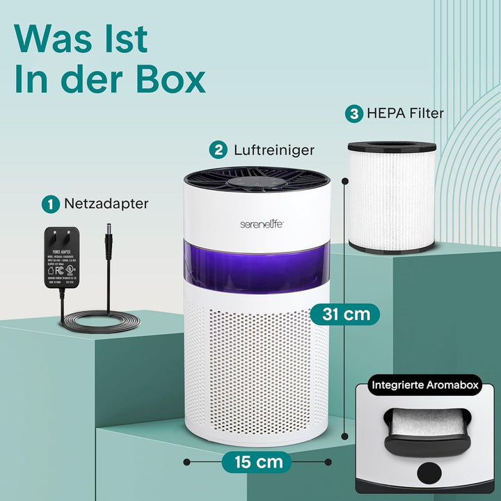 SereneLife Luftreiniger- mit HEPA 13 Filter für Zuhause Schlafzimmer, Luftfilter Allergiker mit Arom