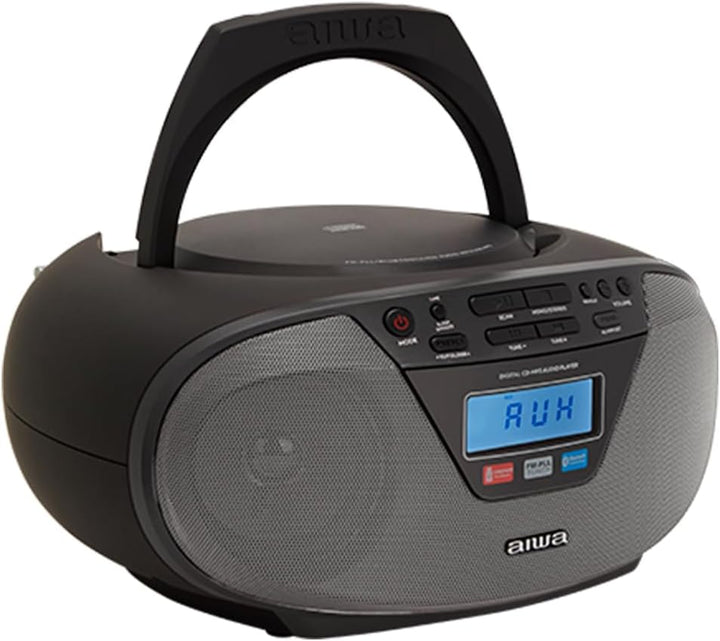 Aiwa BBTU-400BK Tragbares CD-Radio mit Bluetooth und USB, Farbdisplay, RDS, FM PLL, Weckfunktion, Fa