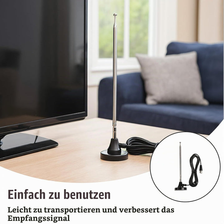 DAB UKW Radioantenne Digitale Teleskopantenne für den Innenbereich mit Magnetfuss 3 m Verlängerungsk