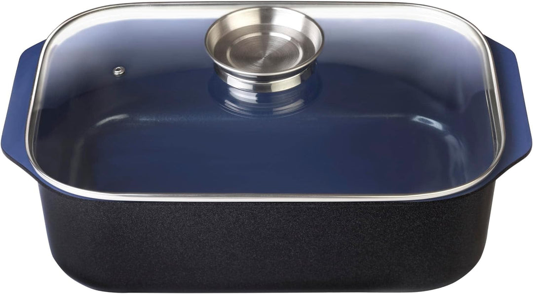 GSW Stahlwaren GmbH Rechteckiger Bräter mit Glasdeckel und Aromaknopf, 40 x 26 x 11 cm, 8 Liter, Alu