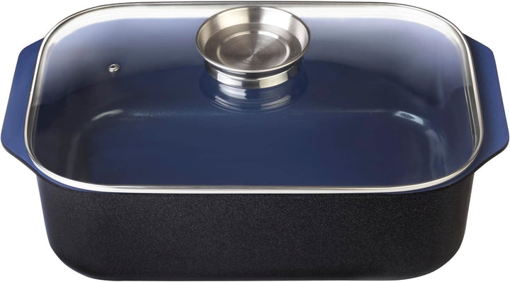 GSW Stahlwaren GmbH Rechteckiger Bräter mit Glasdeckel und Aromaknopf, 40 x 26 x 11 cm, 8 Liter, Alu