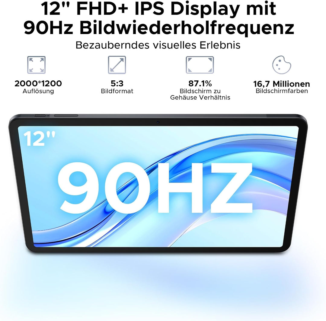 DOOGEE Tab E3+ Android 15 AI Tablet 12 Zoll, Helio G100 Octa Core, 32GB RAM+256GB ROM/2TB, 90Hz FHD+