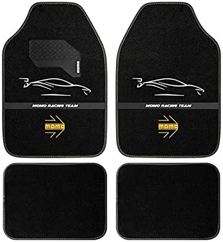 MOMO KOMPLETT-SET 4 STÜCK UNIVERSAL-AUTOFUSSMATTEN SCHWARZ/WEISS SCHWARZ AND WEIss 7BW, SCHWARZ AND