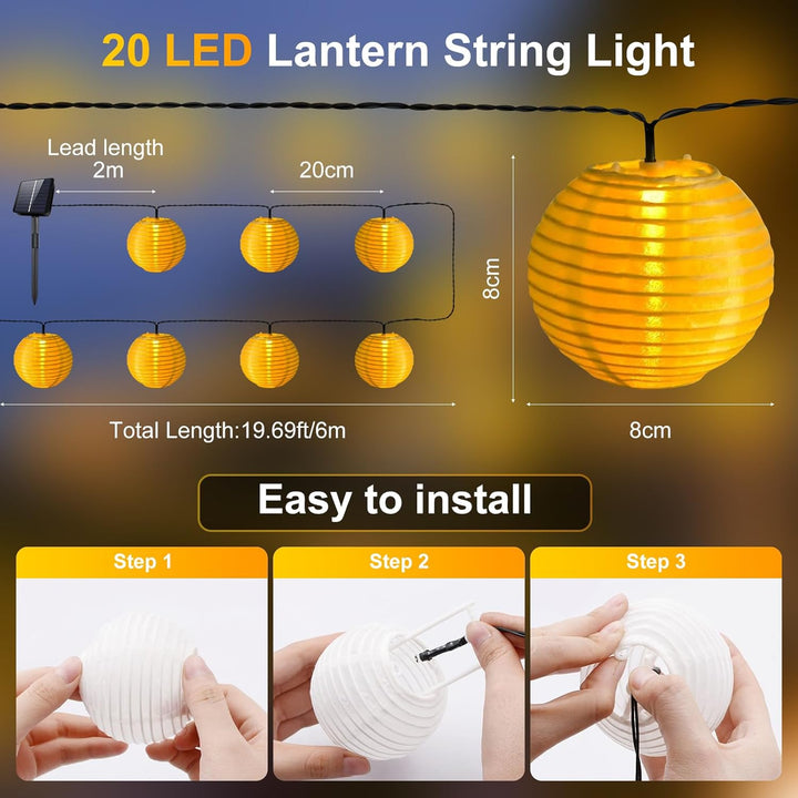 Auting Solar Lichterkette Lampion Aussen,Lampions Aussen Wetterfest 6M 20 LED Laternen Solarlampen f