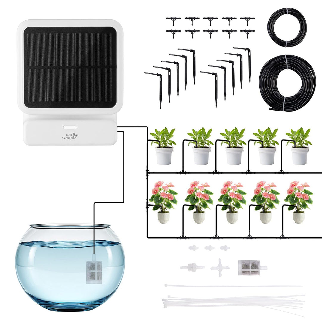 Royal Gardineer Smartes WLAN-Solar-Bewässerungssystem mit Pumpe, 30 l/Std., Akku, App