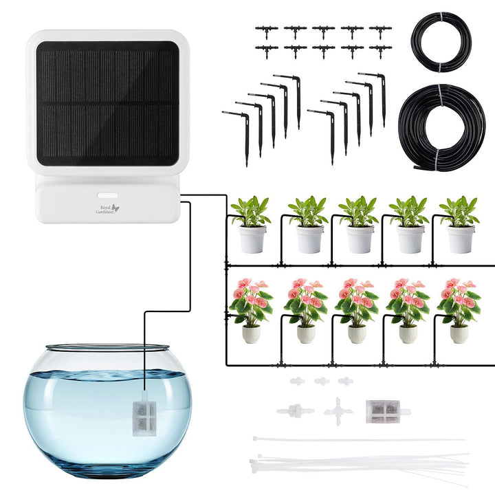 Royal Gardineer Wasserpumpe für Pflanzen: 2er-Set Smartes WLAN-Solar-Bewässerungssystem, Pumpe, 30 l