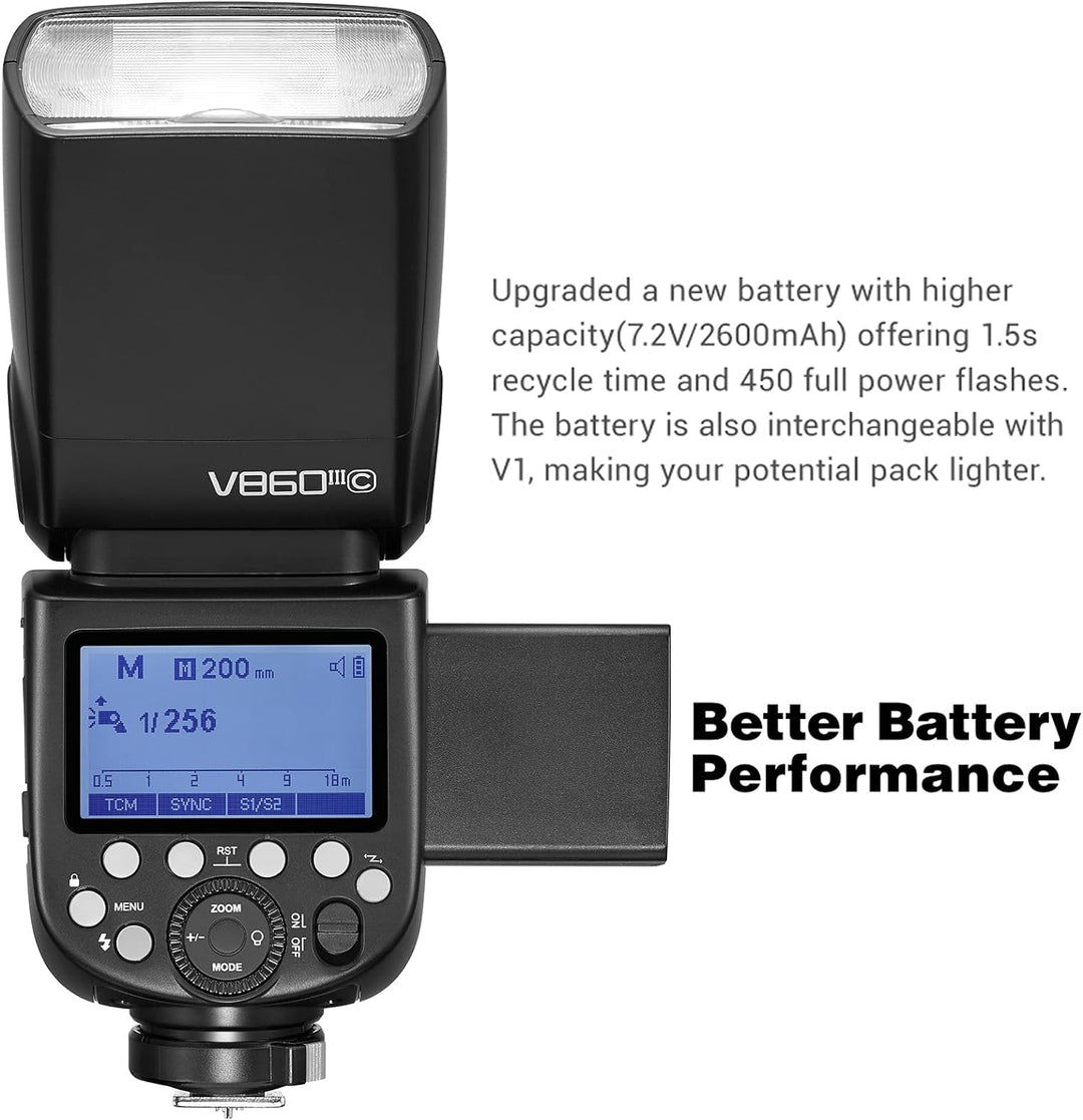 Godox V860III-C Blitz Blitzgerät für Canon Kameras Höhere Kapazität 2600 mAh 1,5 s Wiederaufladezeit