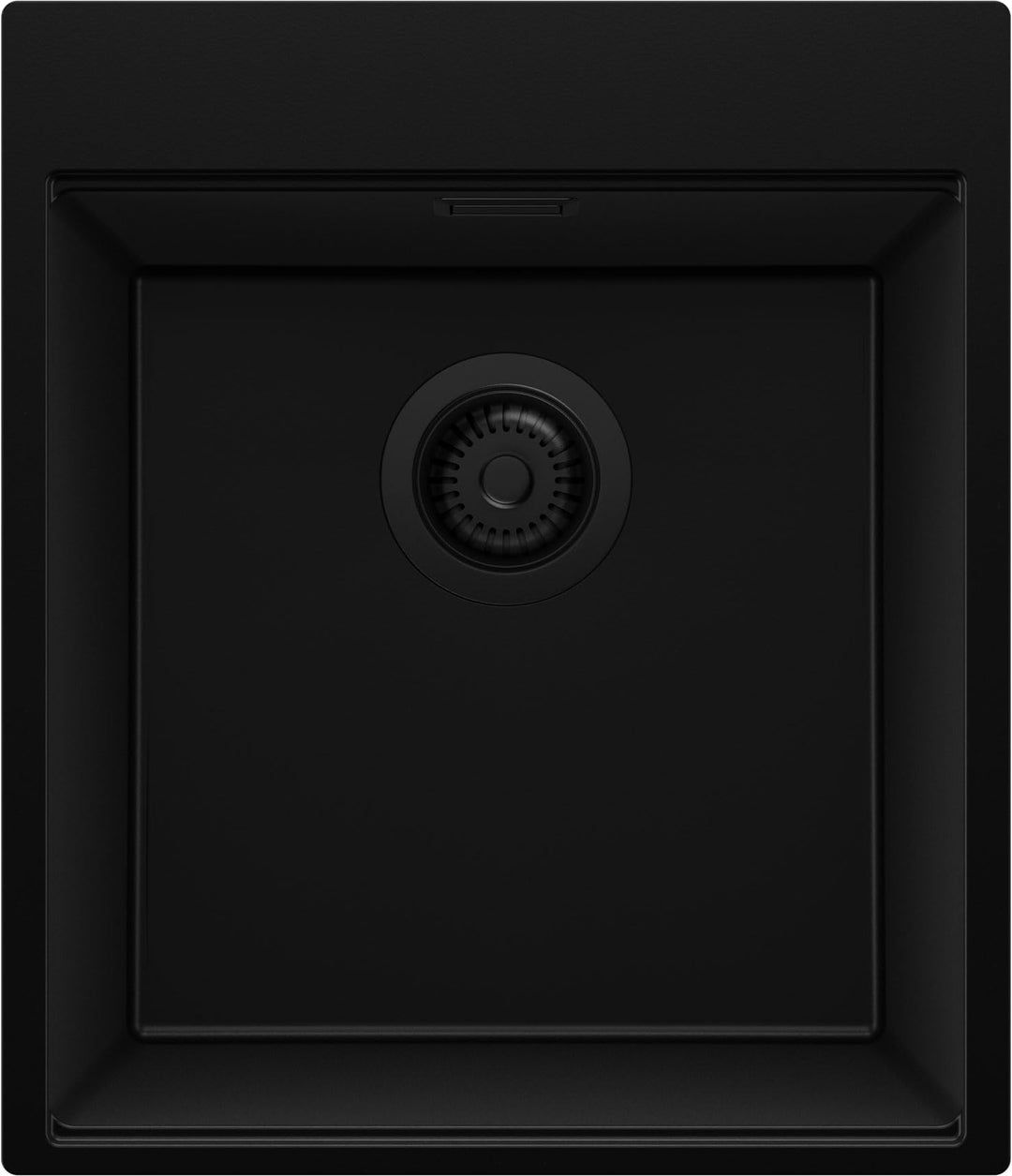 PRIMAGRAN Spülbecken Alles Schwarz 43x50cm, Granitspüle 1 Becken + Ablauf-Set, Küchenspüle ab 45er U