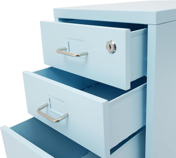 Rollcontainer, Aktenschrank mit 3 Schubladen, Büroschrank mit Rollen, Metall Schreibtisch Unterschra