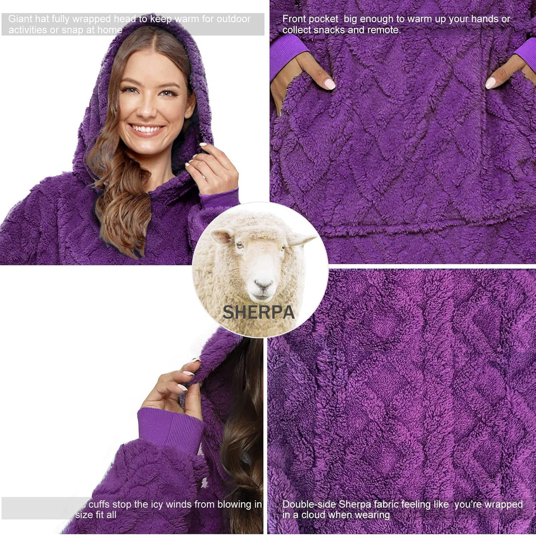 ililmmoe Sherpa tragbare Decke Übergrosse Hoodie Sweatshirt TV Decke mit Langen Ärmeln und Tasche,Ja
