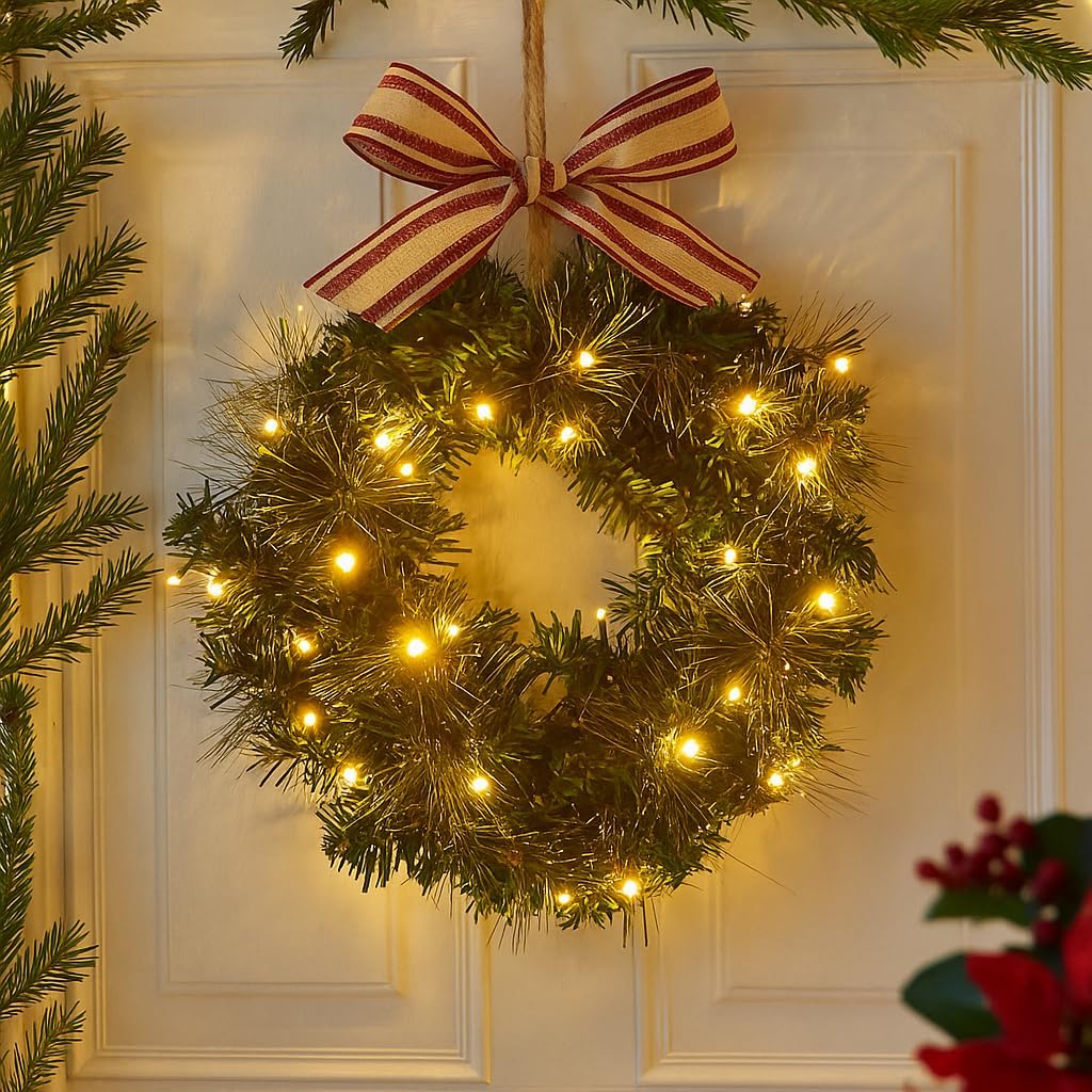 COM-FOUR® LED Türkranz Weihnachten - Adventskranz mit LED-Beleuchtung - tolle Weihnachtsdeko - 30 wa