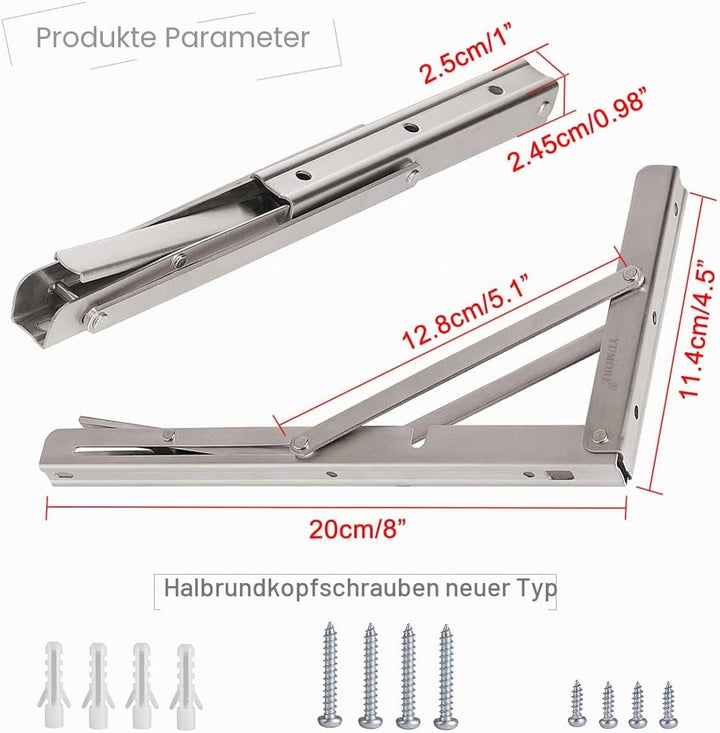 YUMORE Klappkonsole Schwerlast 200mm,YUMORE Regalträger Klappbar Edelstahl Klappregalhalterungen Wan