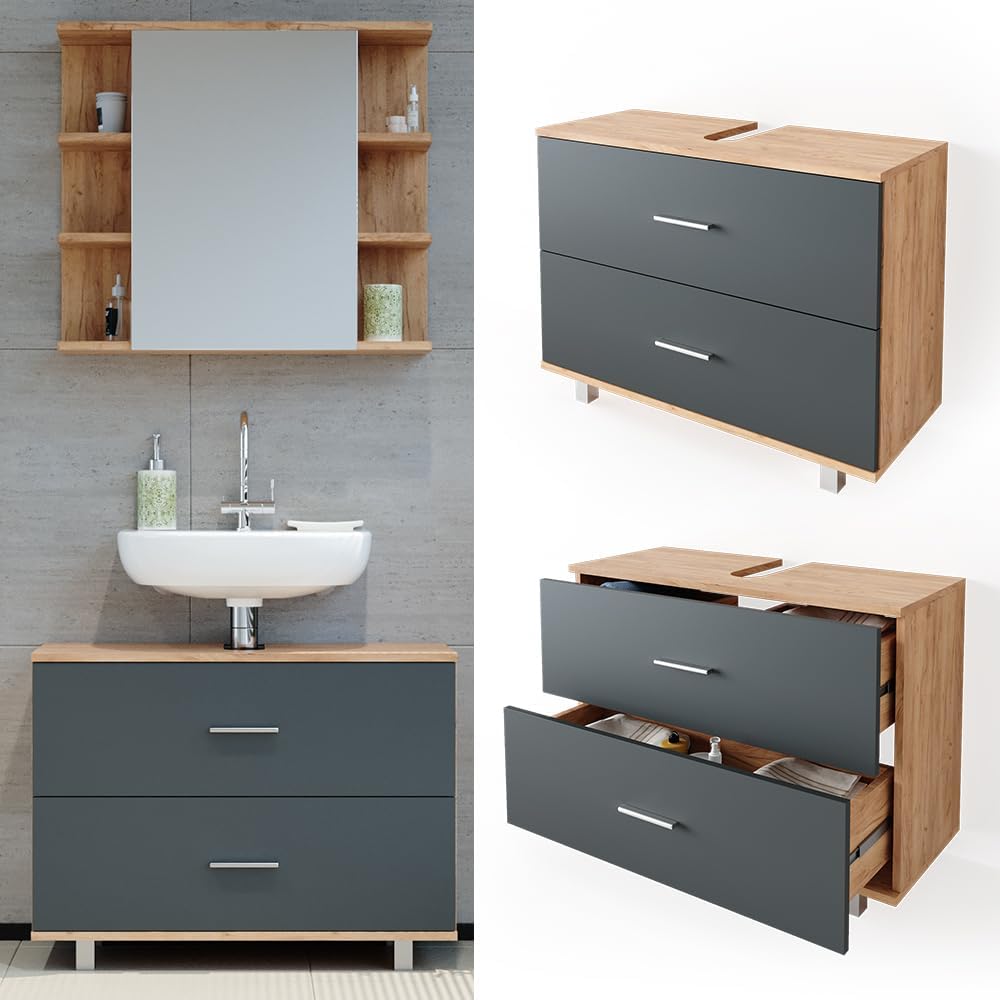 VICCO Waschbeckenunterschrank Ilias Schublade Unterschrank Badezimmer