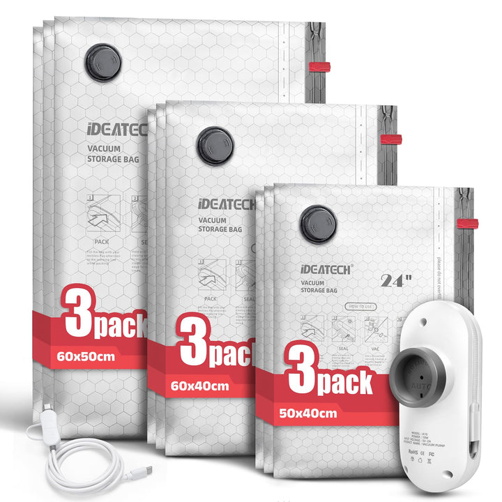 IDEATECH Reise Vakuumbeutel für Kleidung mit USB Pumpe, Kompressionsbeutel 9 Stück mit Pumpe, 9 Stüc