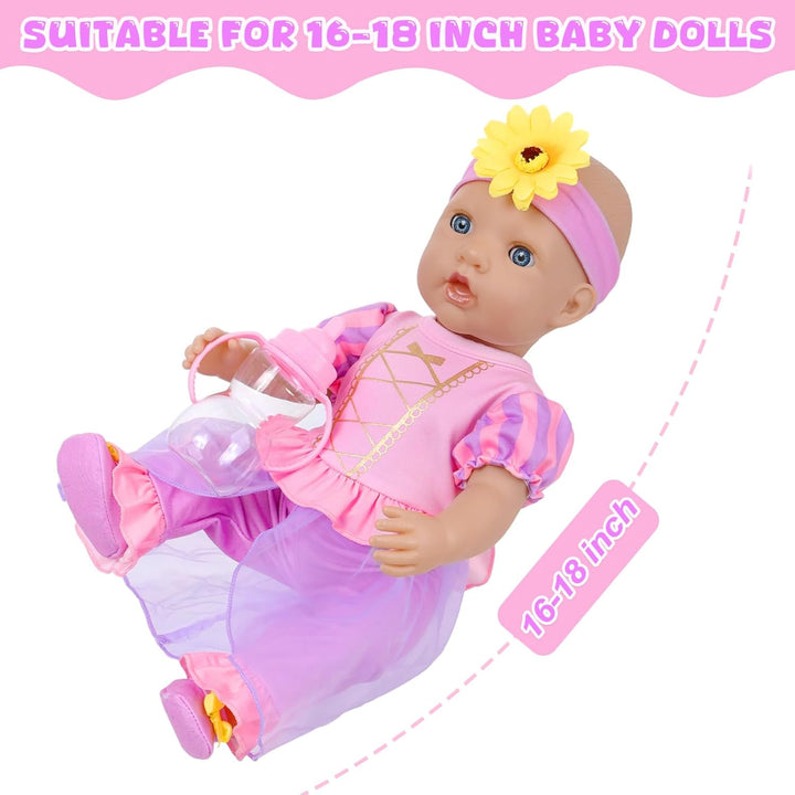 7 Teile Puppenkleidung für 40 bis 46 cm - Strampler Outfit und Zubehör Set Geschenk, ohne Puppe