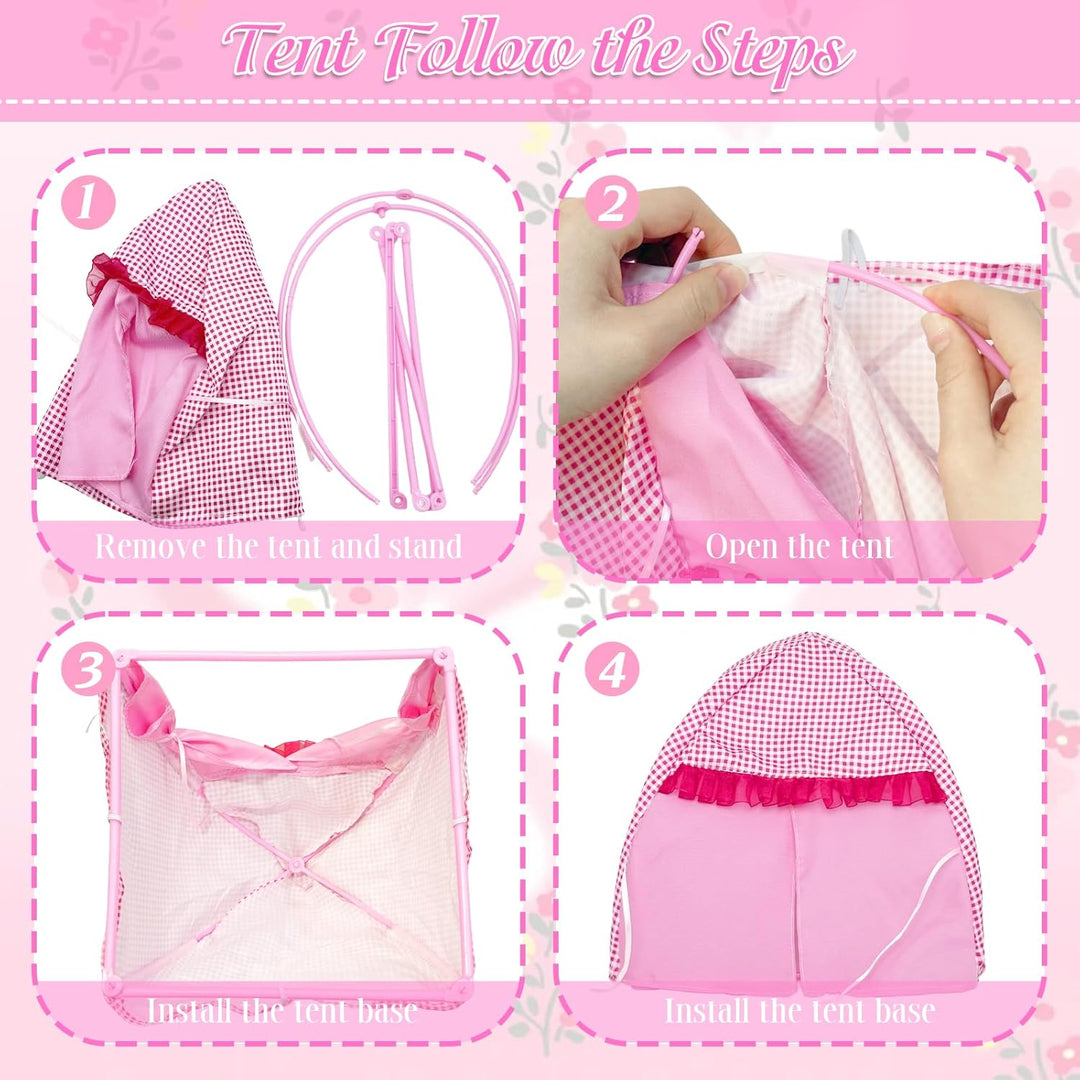 28 Stück PuppenKleidung Camping Sets Kompatibel mit Barbie, 11.5 Inch Puppe Zubehör 1 Puppenzelt 1 P