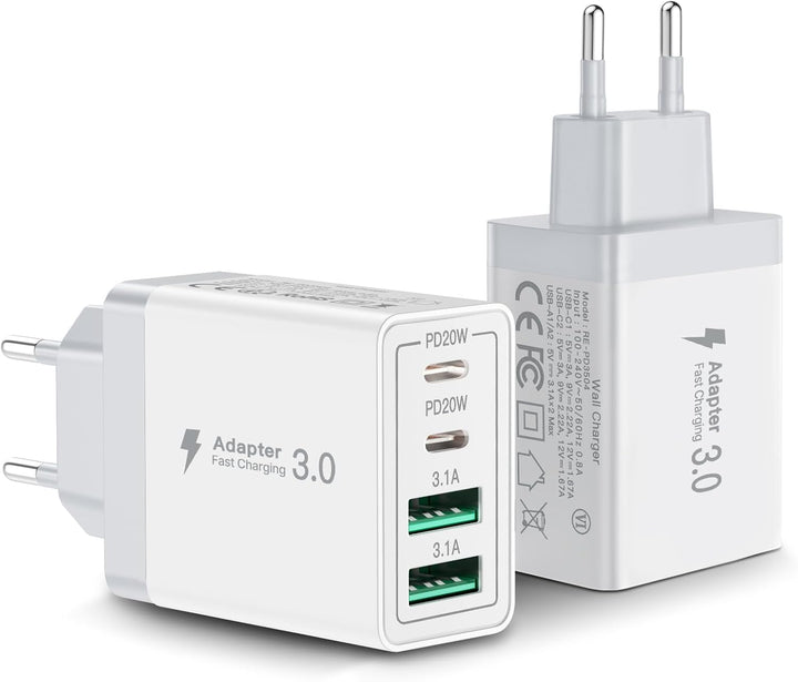2er Pack USB C Ladegerät, Aioneus 40W Schnellladegerät 4 Ports PD+QC Netzteil, Mehrfach USB C Power