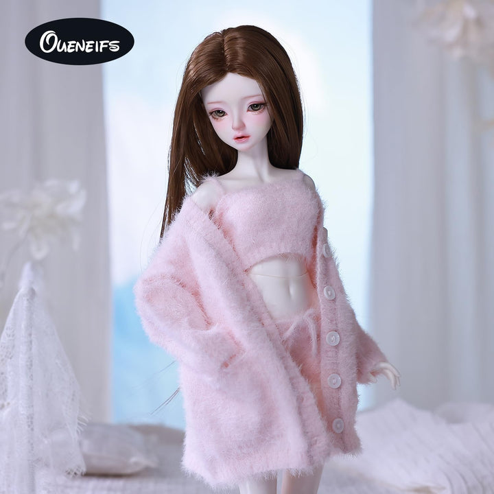 Puppenkleidungsset für BJD, Harz Spielzeug Puppenzubehör Strickjacke+ Weste+ Hose (Rosa, für 1/4 BJD