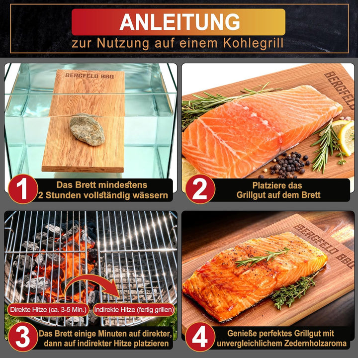 Bergfeld BBQ – 6 Stück Zedernholzbretter zum Grillen – 30x14x1 cm - Räucherbretter aus 100% kanadisc