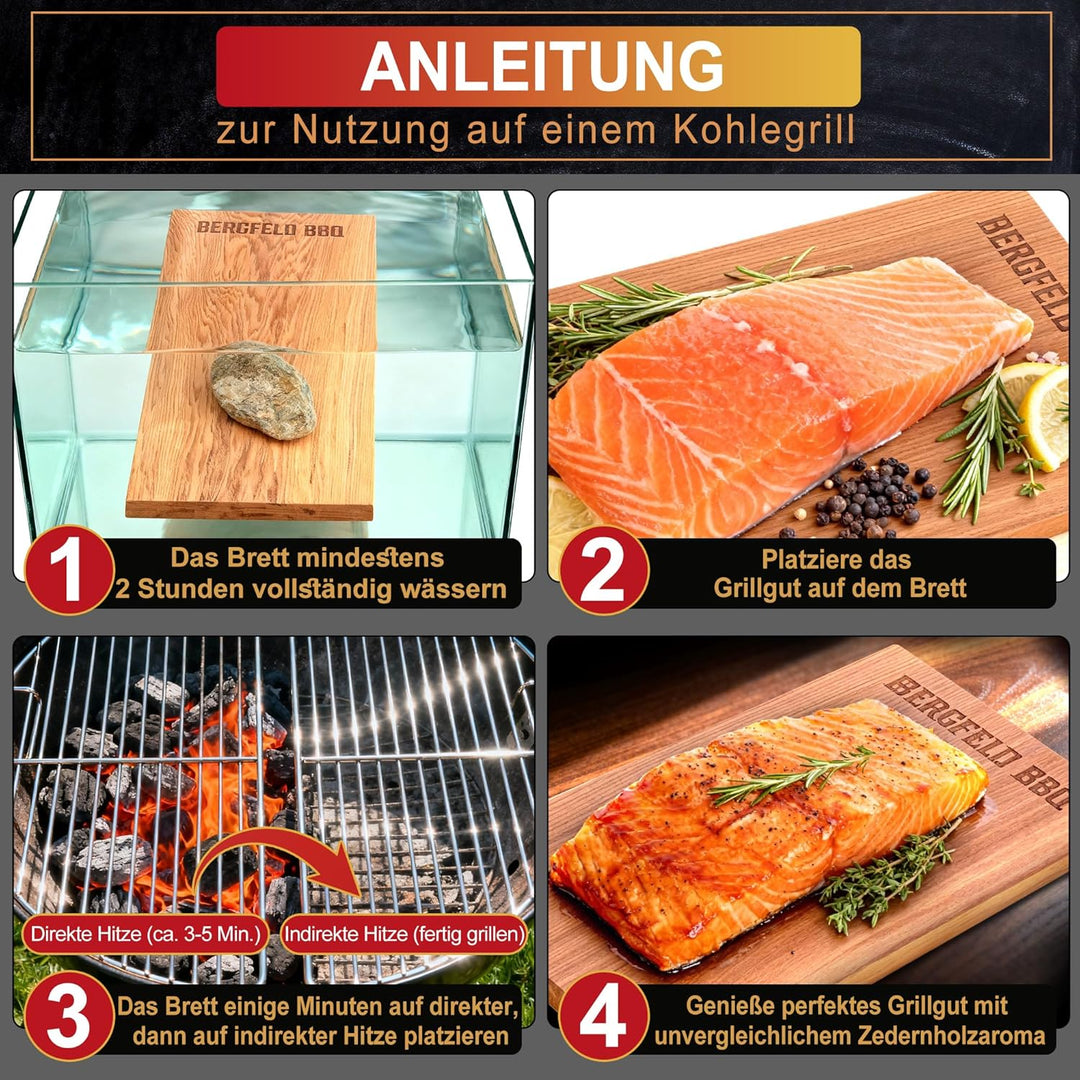 Bergfeld BBQ – 6 Stück Zedernholzbretter zum Grillen – 30x14x1 cm - Räucherbretter aus 100% kanadisc