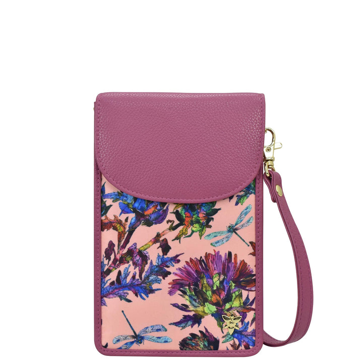 Anuschka RFID Crossbody Handytasche mit Börse - Wanderlust Kollektion - Nylonstoff mit Leder Trim un
