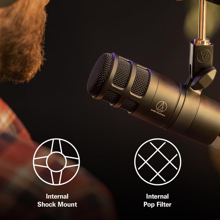 Audio-Technica 2040 Dynamisches Podcast-Mikrofon mit Hypernierencharakteristik Schwarz Single, Singl