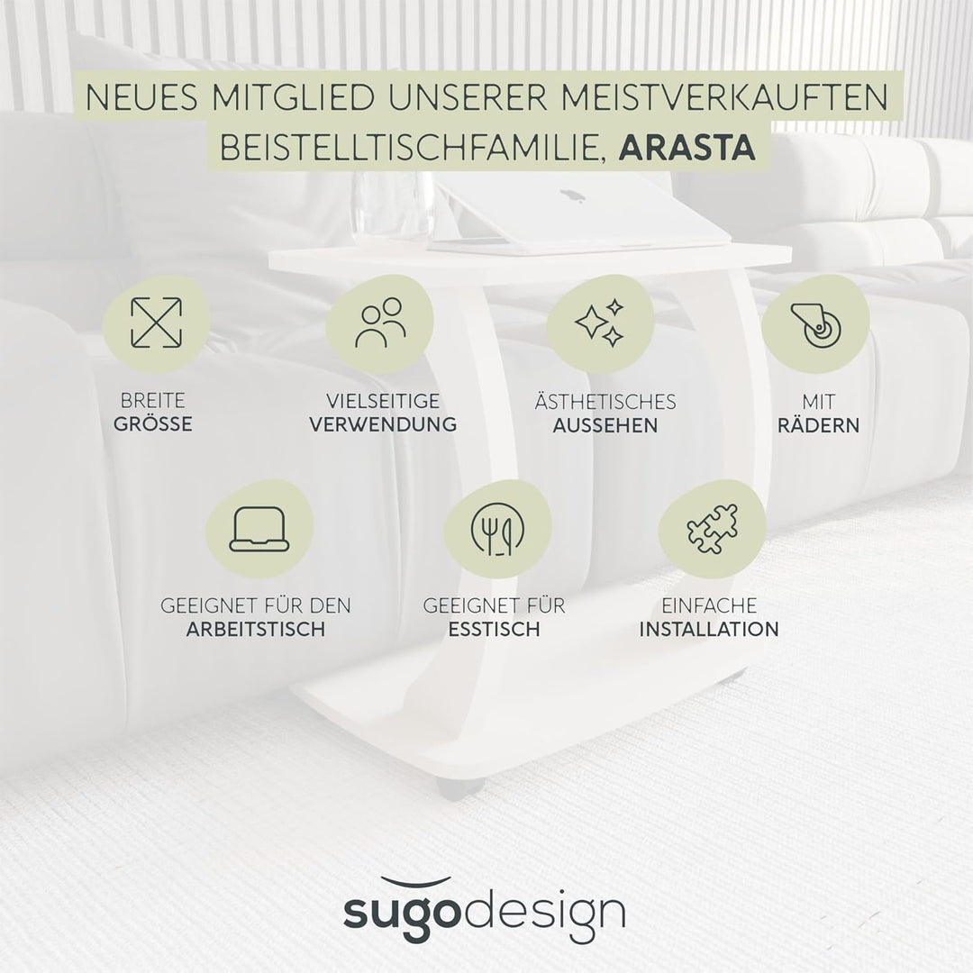 Beistelltisch Couch, mit Rollen, Laptoptisch für Couch, Kleiner Wohnzimmertisch, Sofatisch in stylis