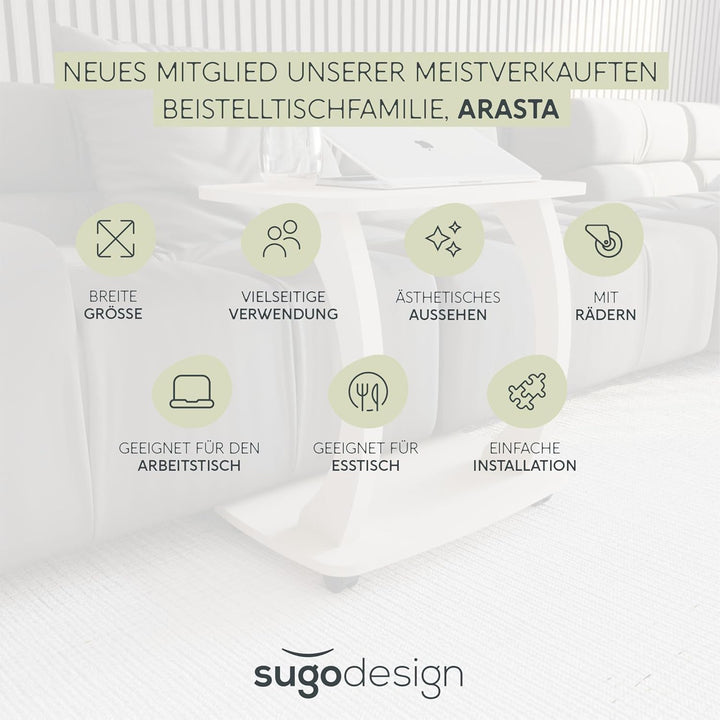 Beistelltisch Couch, mit Rollen, Laptoptisch für Couch, Kleiner Wohnzimmertisch, Sofatisch in stylis