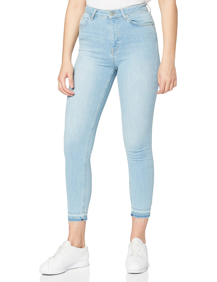 NA-KD Damen Skinny High Waist Open Hem Jeans, Hellblau